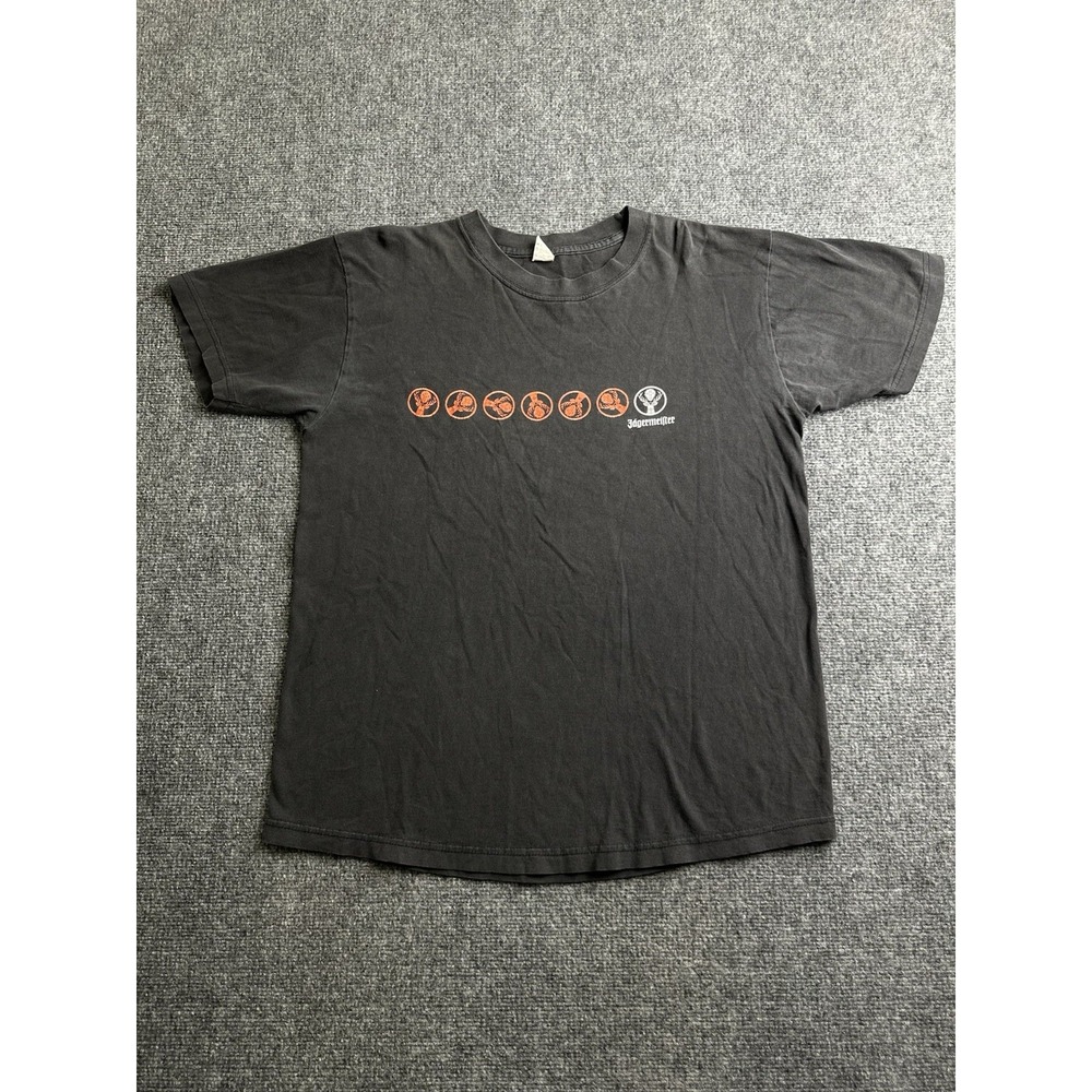 Men's Jagermeister Deer Logo Black Faded Graphic T-Shirt Made in Mexico, Size XL
